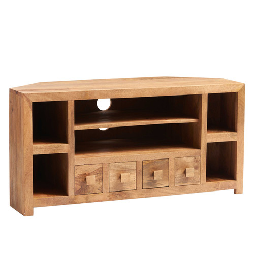 Eckschrank braun mangoholz - tv-eckschrank,